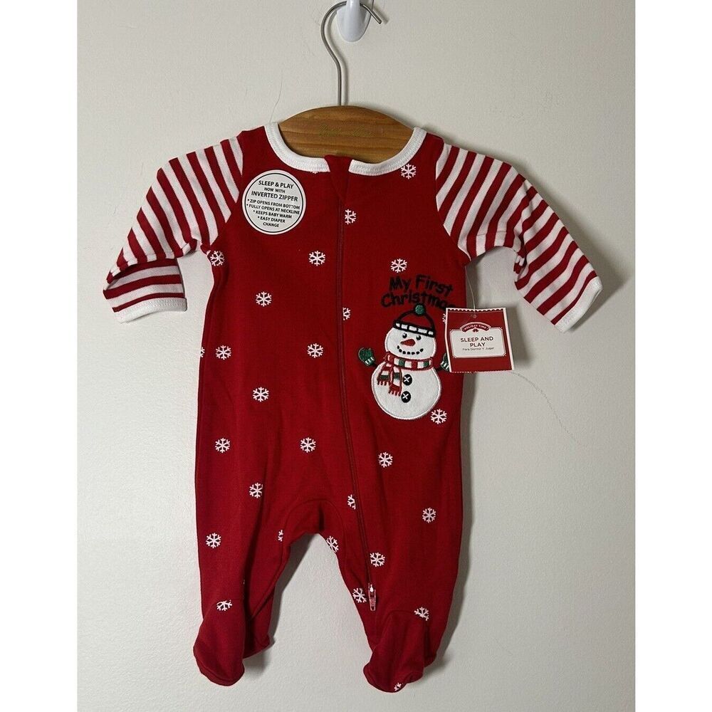 Holiday Time Sleep & Play Footed One Piece Sleepwear My First Christmas Newborn